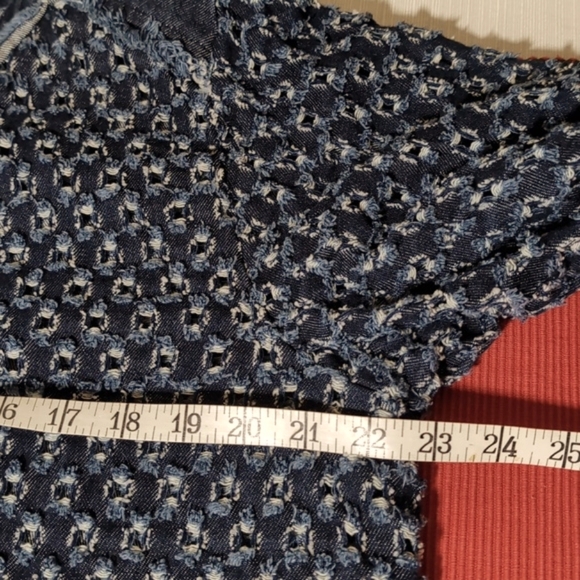 Sz 2/L Chicos Fringe Denim Open Jacket - Picture 8 of 9